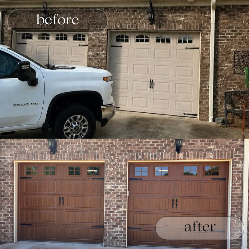 Before and after double garage door installation