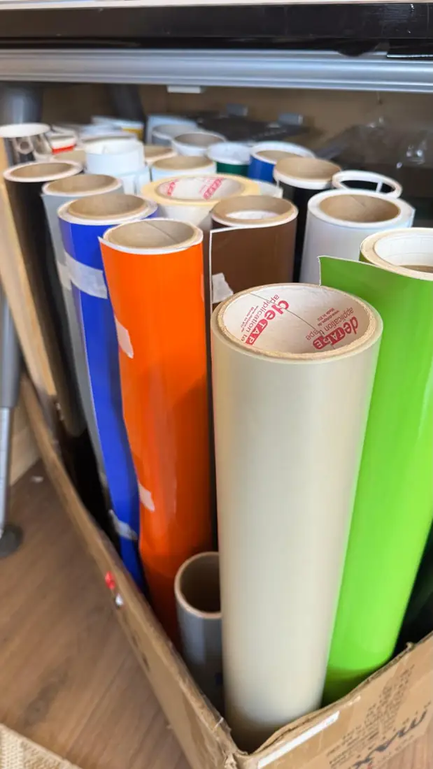 Rolls of coloured vinyl in stock