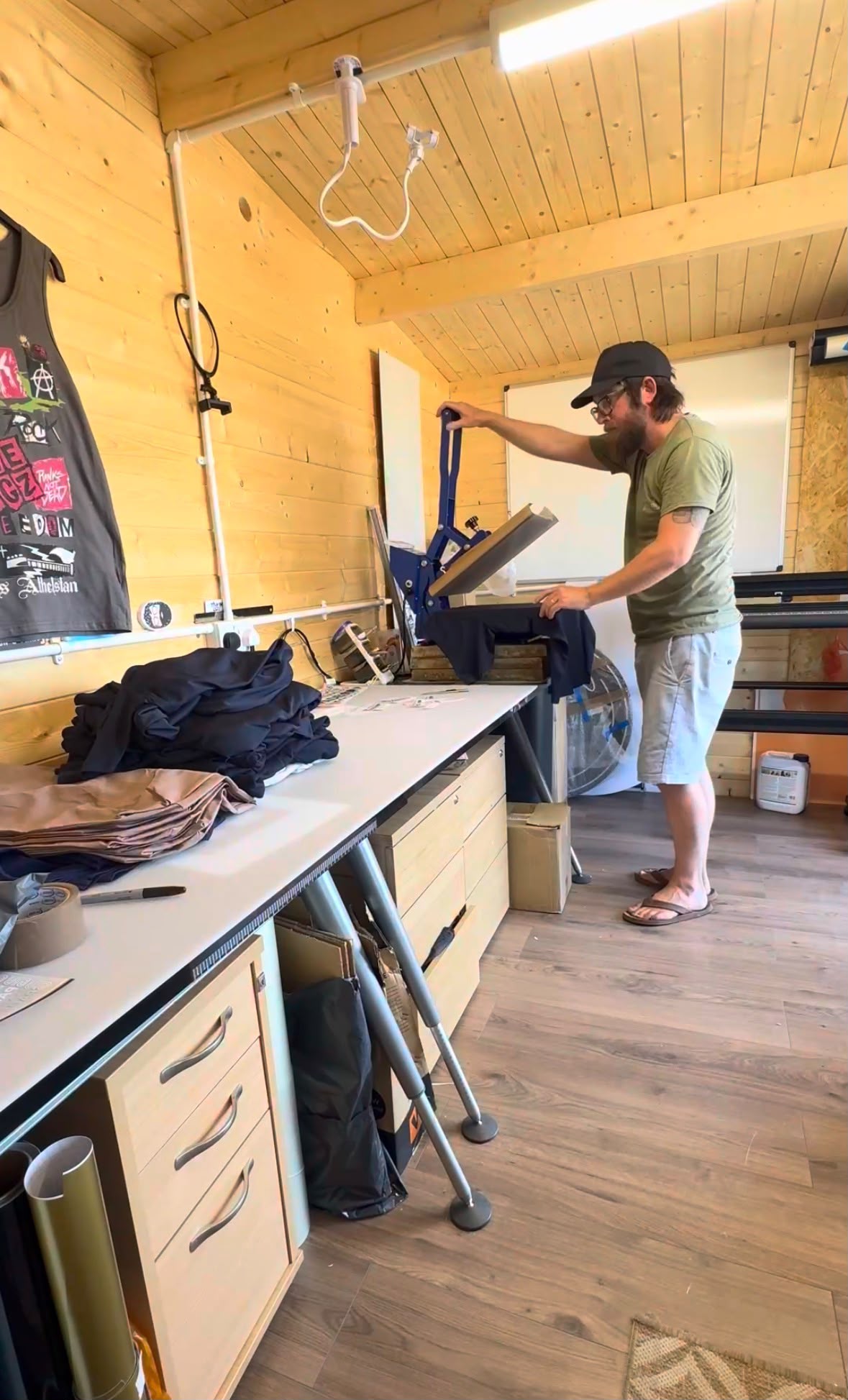 Heat press in Andy Jones's workshop
