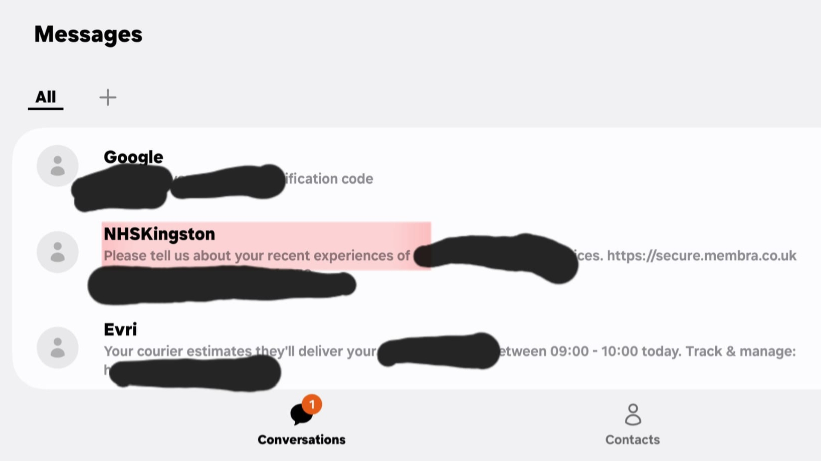 Phone messaging screen showing an automated review-request text message Phone messaging screen showing an automated review-request text message