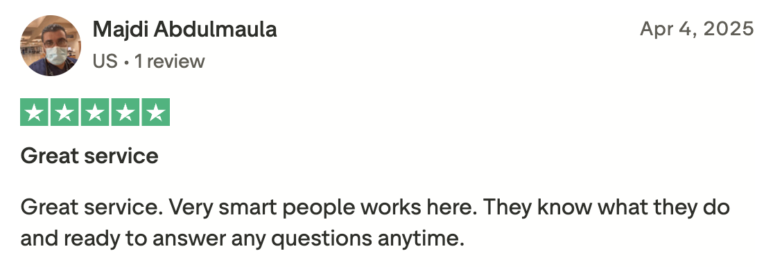 Trustpilot review screenshot