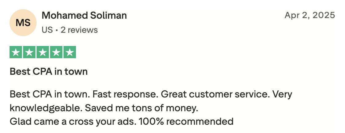 Trustpilot review screenshot