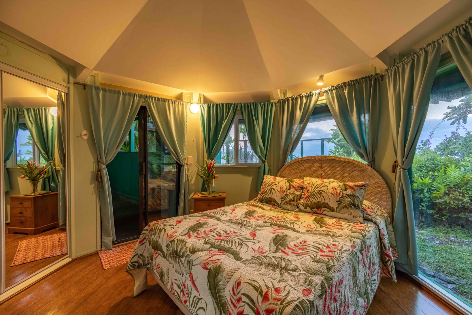 Private bedroom with a lush Maui garden view