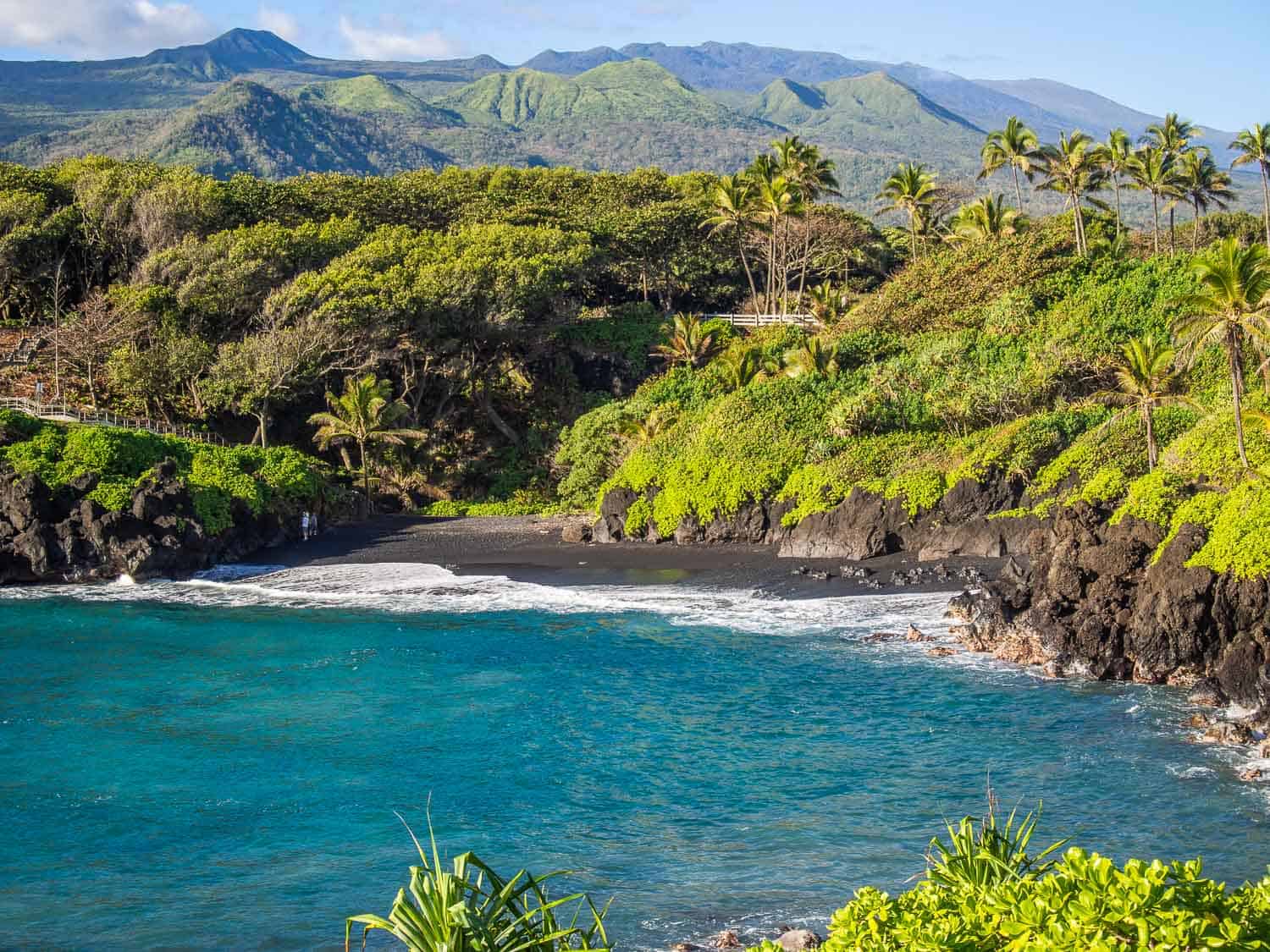 Maui coastline surrounded by lush mountains