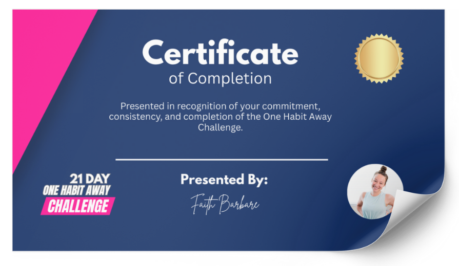 One Habit Away Certificate