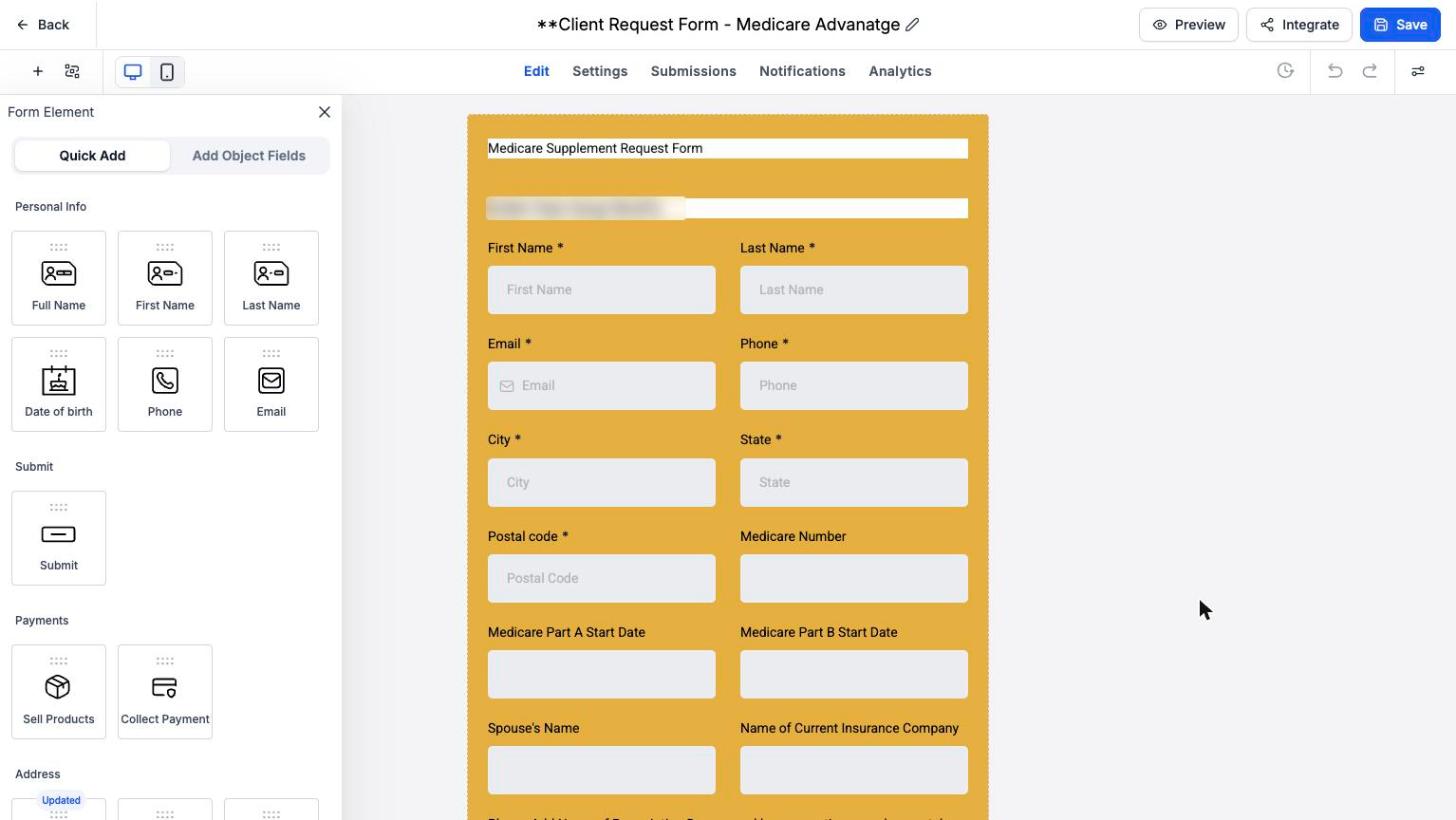 Medicare Helper form builder
