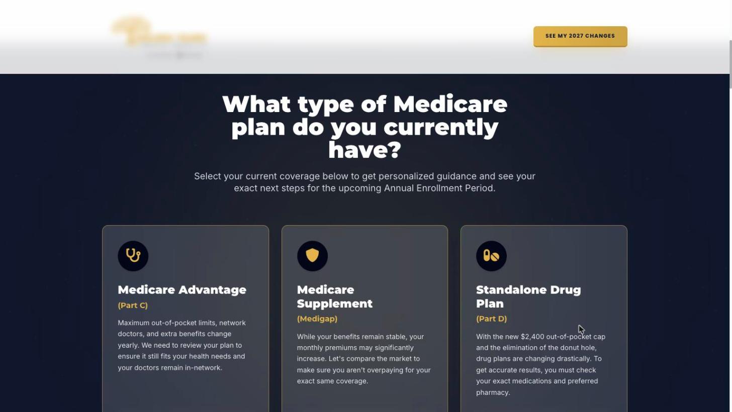 AEP coverage-type selector landing page