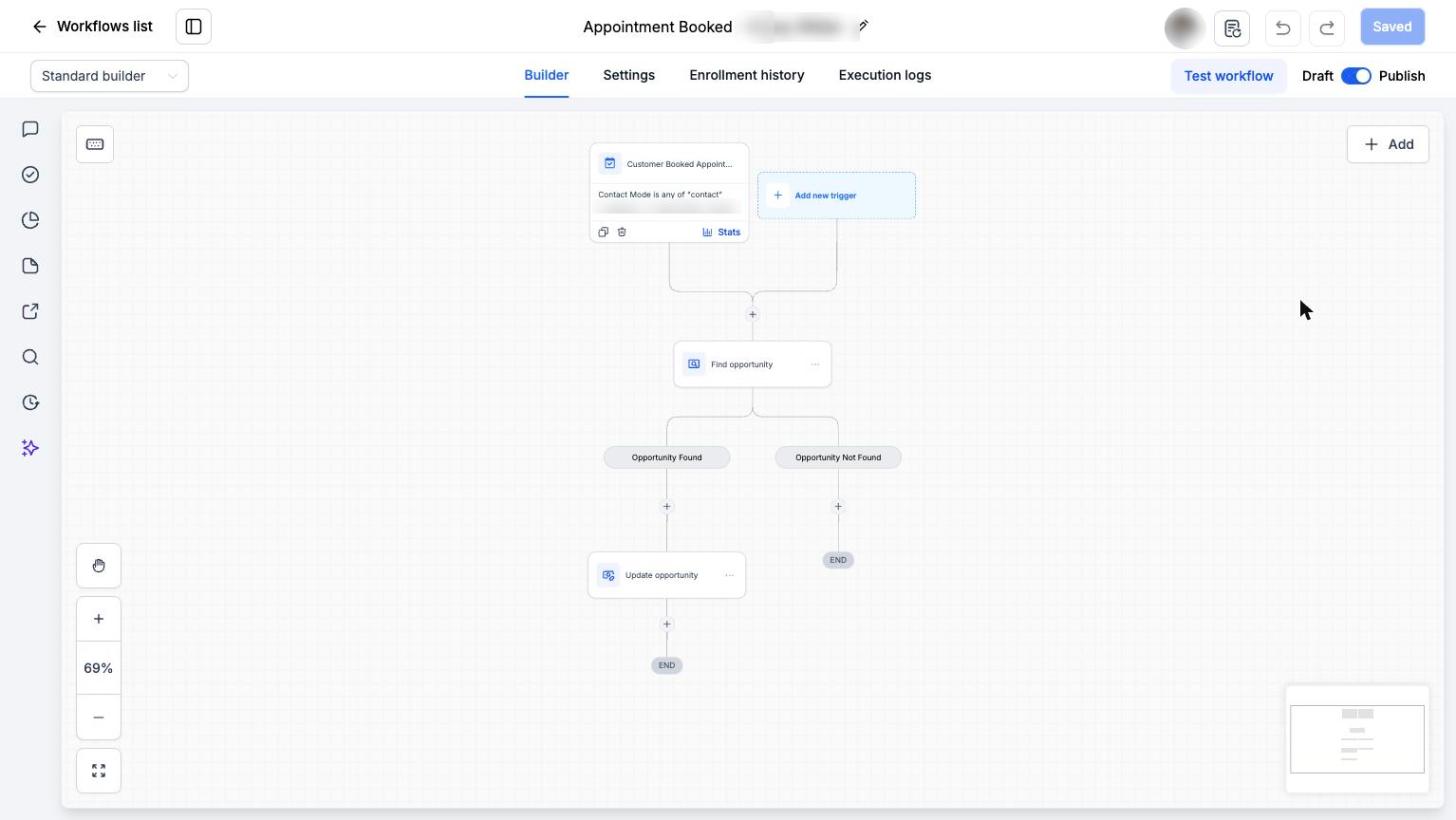 Appointment booked workflow that updates the pipeline automatically