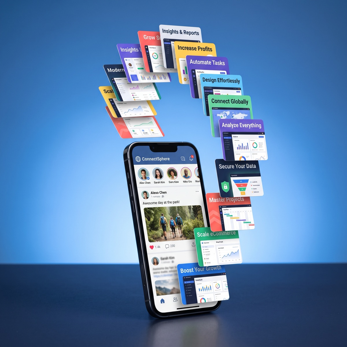 A phone with fifteen ad cards rising out of the feed