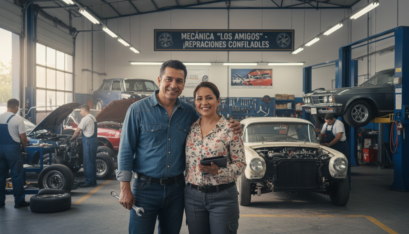 Auto shop owner using phone