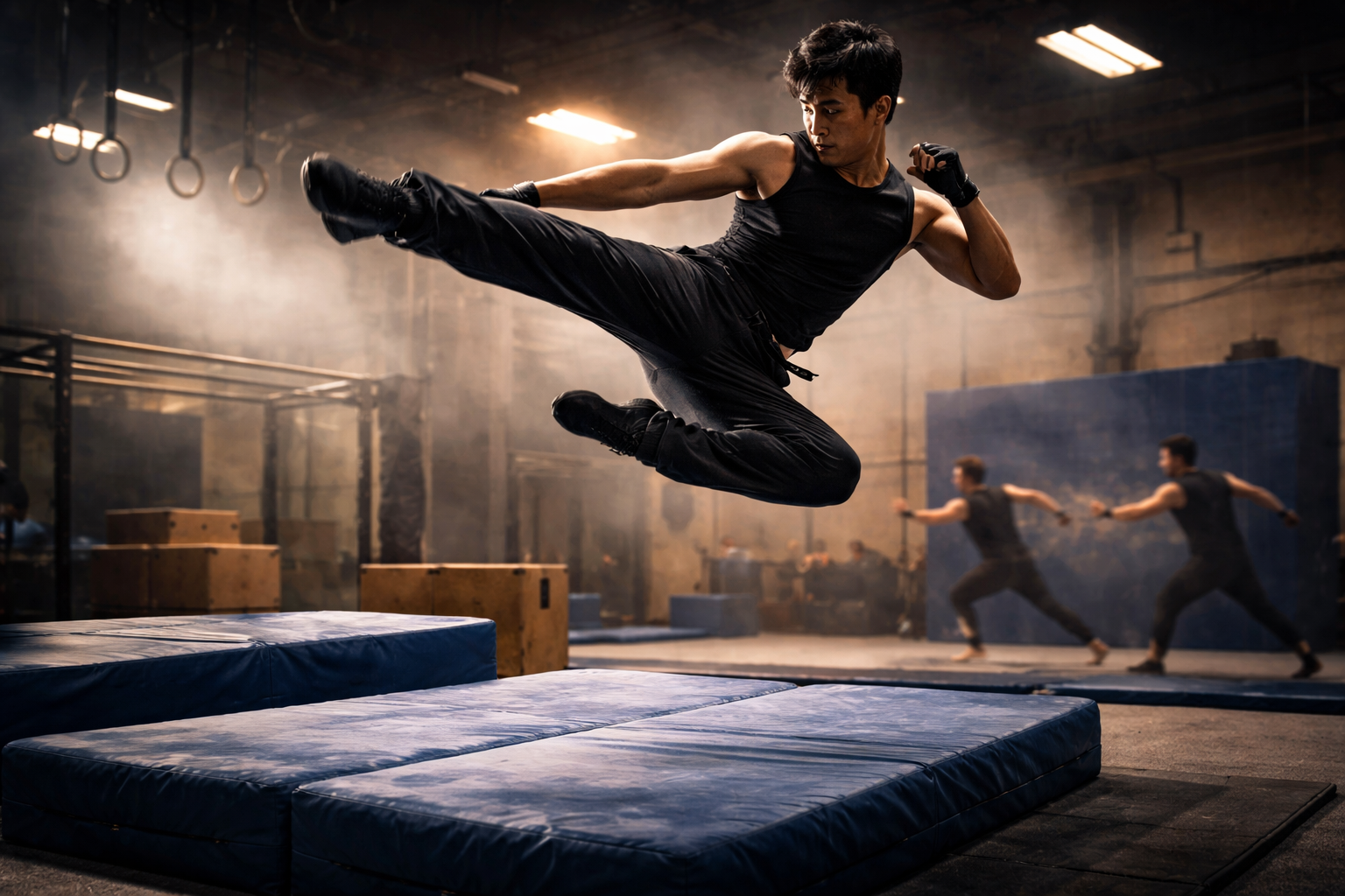 Focused air kick in training