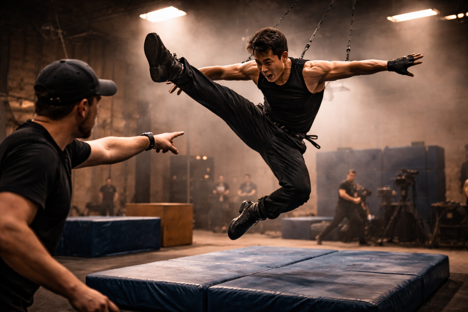 Martial arts stunt training in action