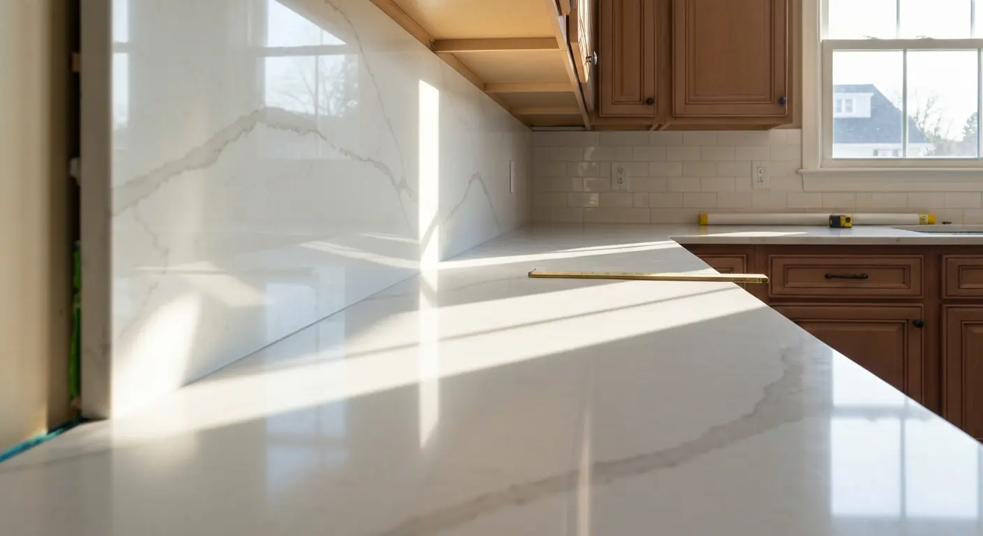 Quartz countertops and backsplash installation