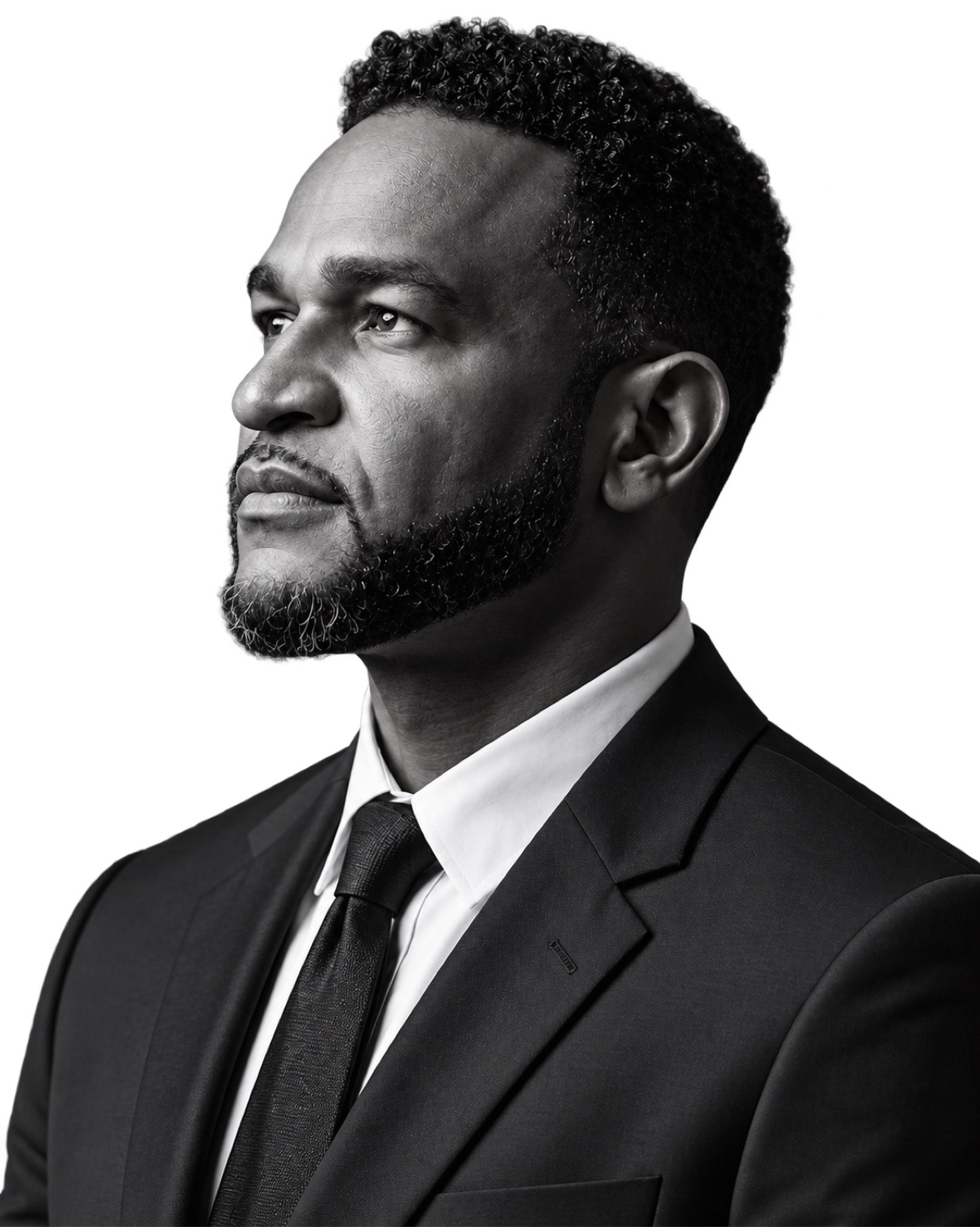 Martin Perdomo, Managing Member of Elite Strategies Consulting Group, in a dark suit, photographed in black and white.
