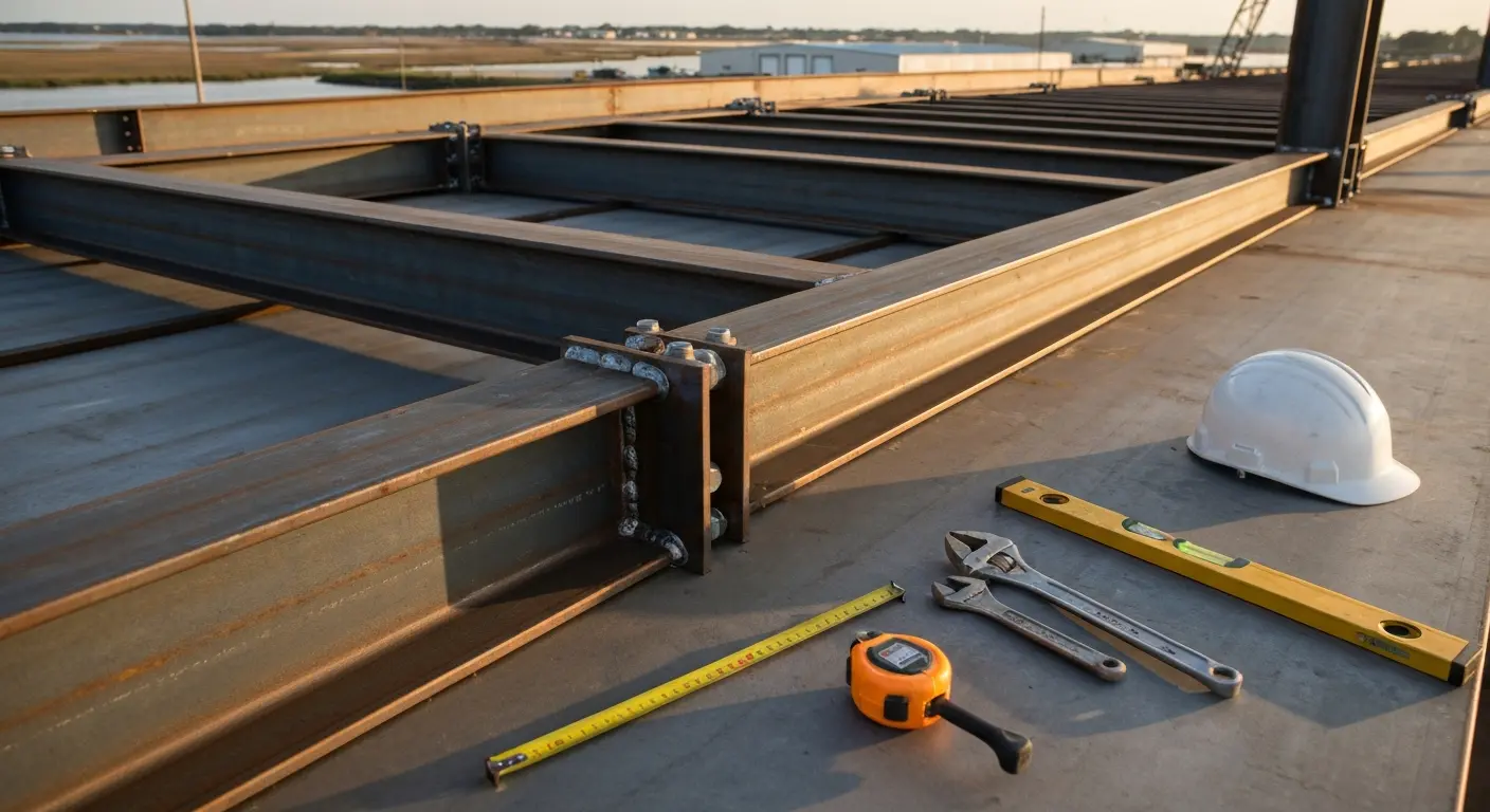 Metal building construction in industrial area