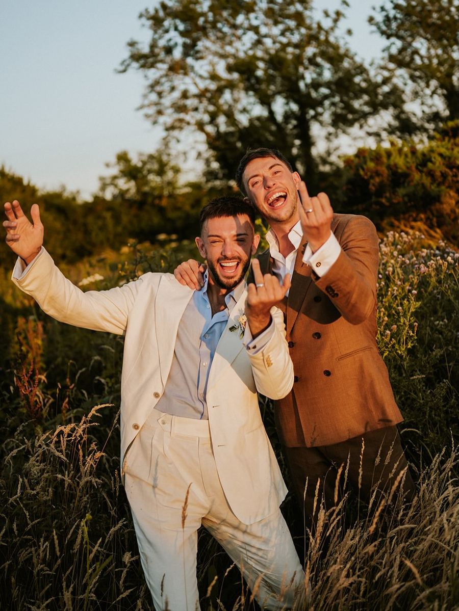 Wedding couple celebrating outdoors