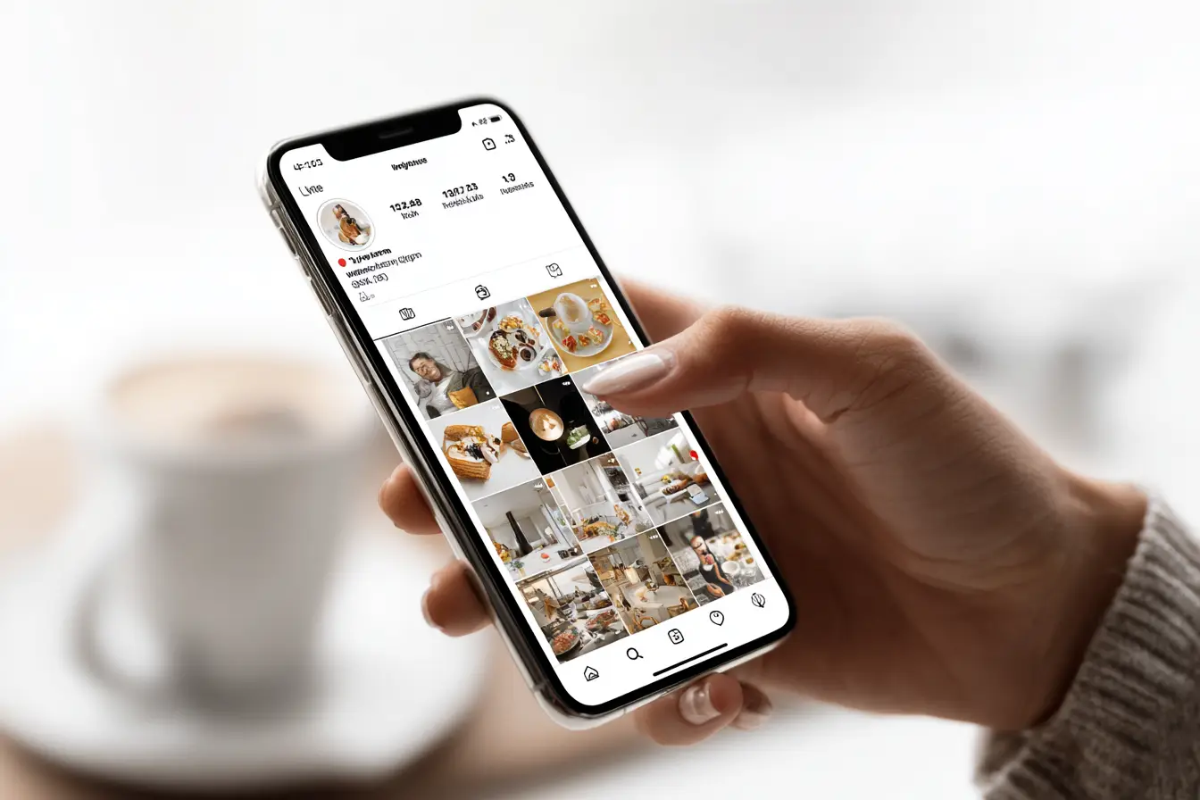 Hand scrolling professional Instagram content