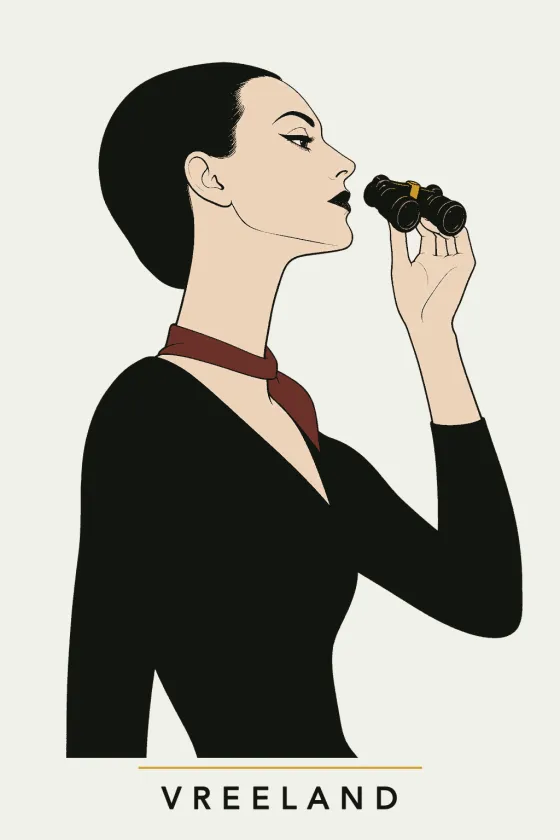Vreeland, illustrated portrait. Atelier Systems Watchdog of the Lens on Luxury AI Atelier.