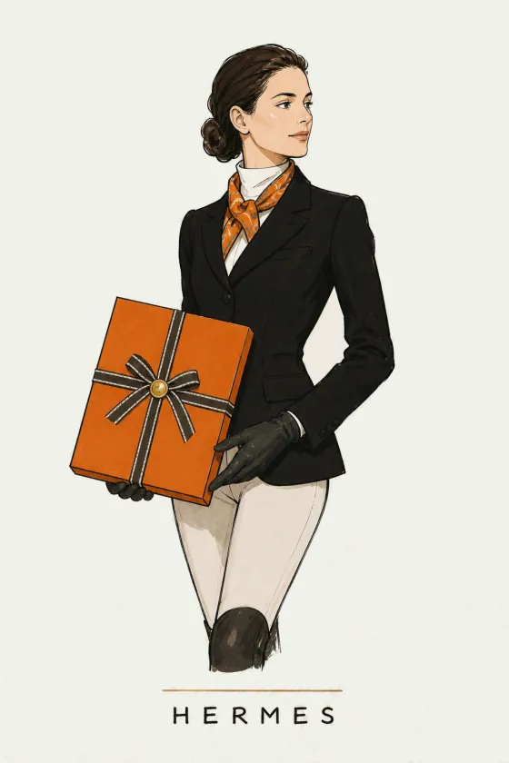 Hermès, illustrated portrait. Contracts & Legal Review of the Lens on Luxury AI Atelier.