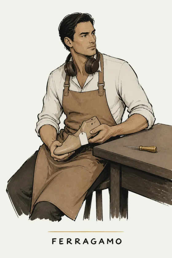 Ferragamo, illustrated portrait. Meeting Notes & Recaps of the Lens on Luxury AI Atelier.