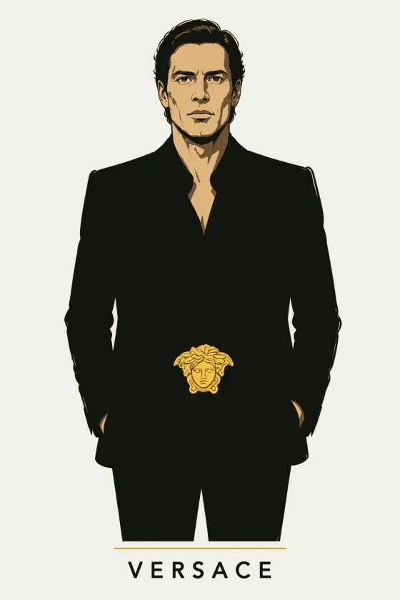 Versace, illustrated portrait. Revenue & Pipeline Manager of the Lens on Luxury AI Atelier.