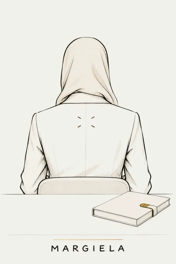 Margiela, illustrated portrait. Project Continuity Keeper of the Lens on Luxury AI Atelier.