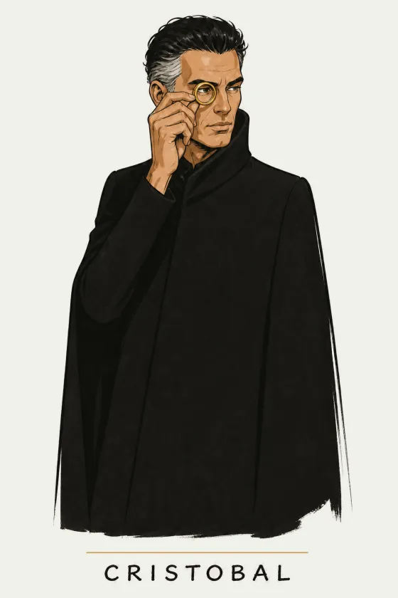 Cristóbal, illustrated portrait. Video Quality Inspector of the Lens on Luxury AI Atelier.