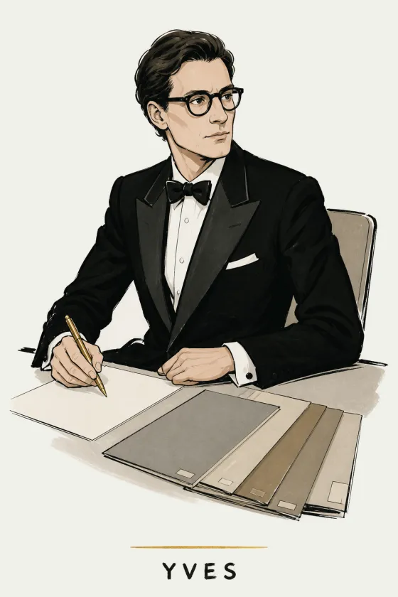 Yves, illustrated portrait. Content Strategy Director of the Lens on Luxury AI Atelier.