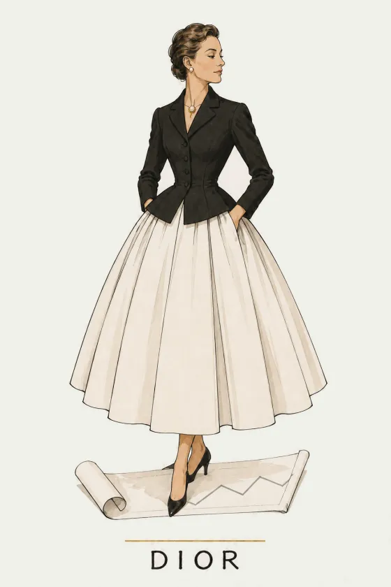 Dior, illustrated portrait. Client Performance Analyst of the Lens on Luxury AI Atelier.