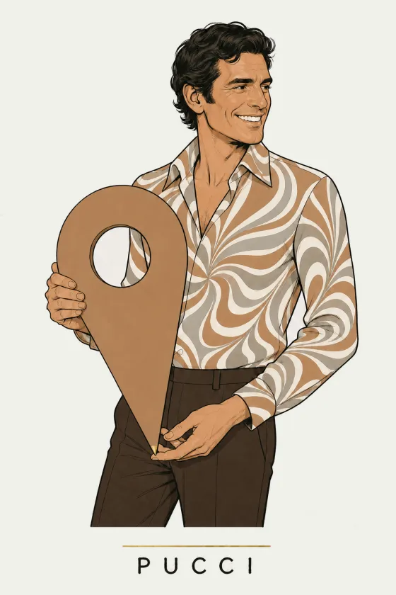 Pucci, illustrated portrait. Local Search Specialist of the Lens on Luxury AI Atelier.