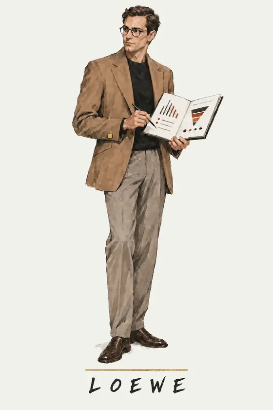 Loewe, illustrated portrait. Paid Media Manager of the Lens on Luxury AI Atelier.