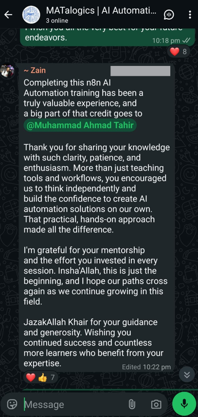 WhatsApp group messages from MATalogics students