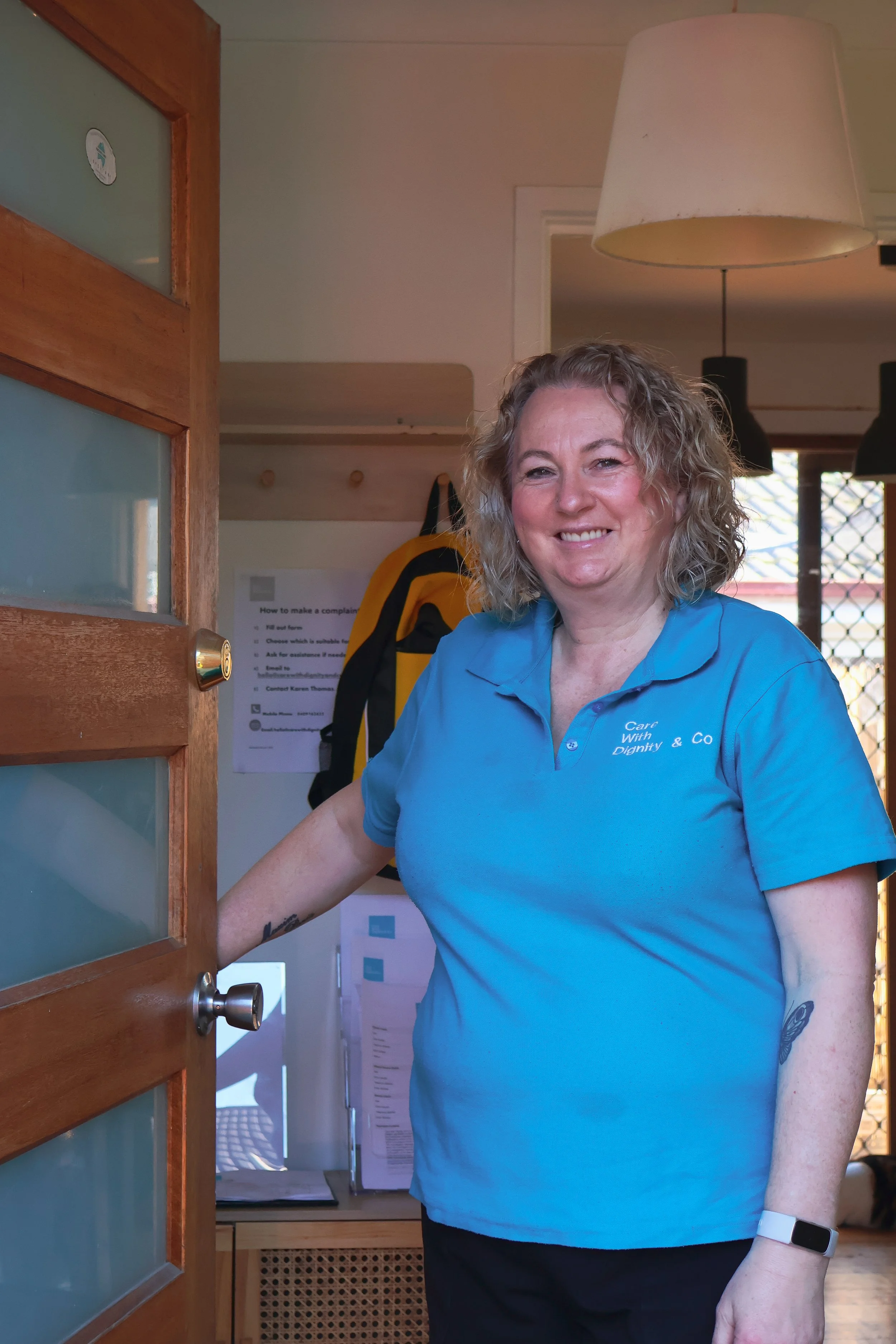 Karen welcoming a participant on move-in day at our Cranbourne home