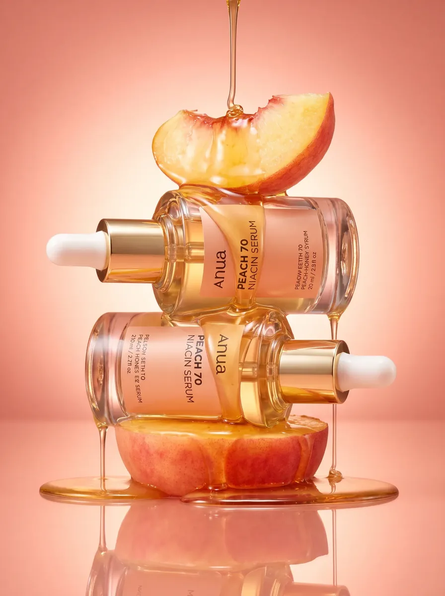 Elena Eros — skincare serum hero in a honey pour