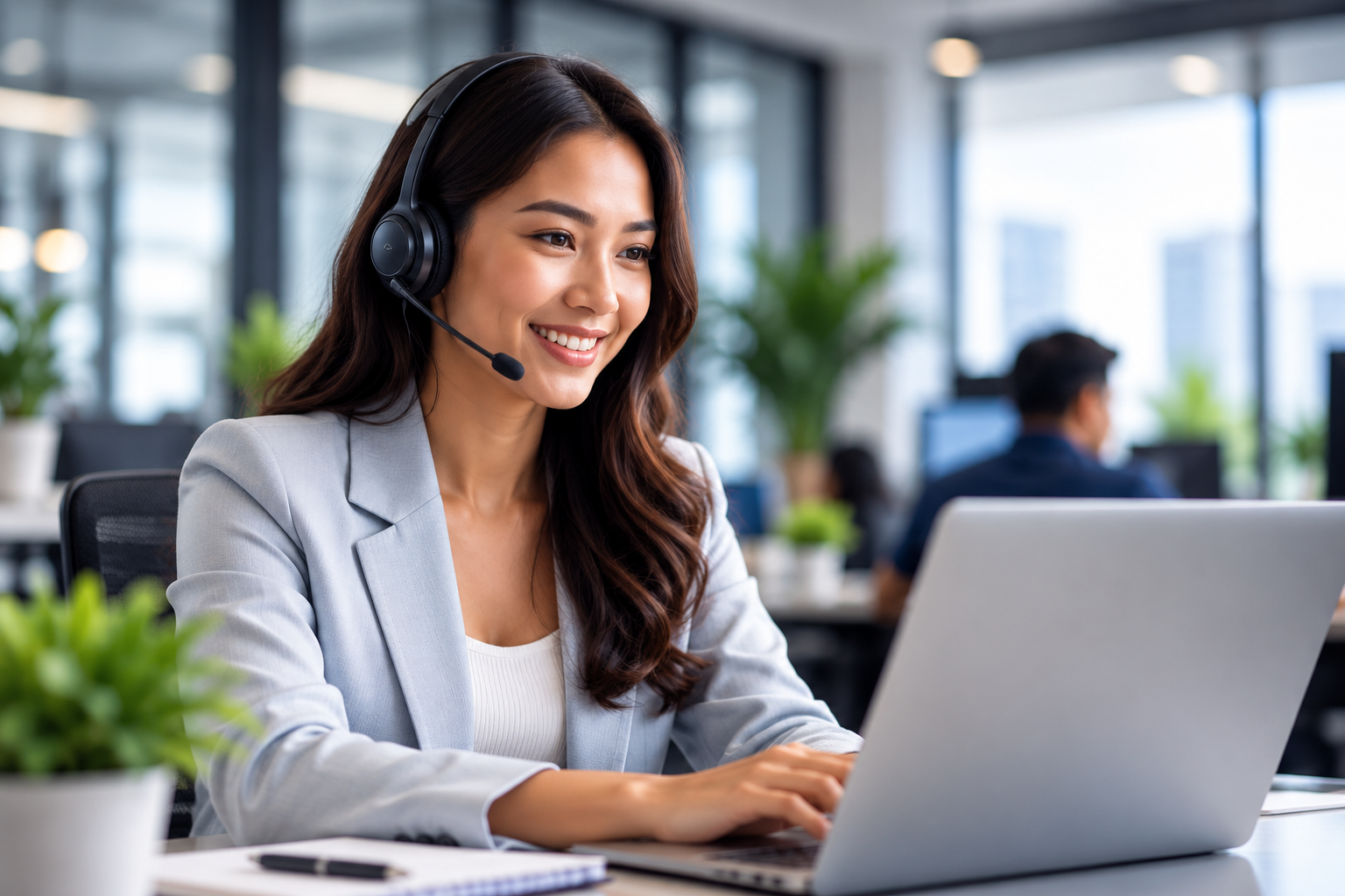 Customer support professional wearing a headset