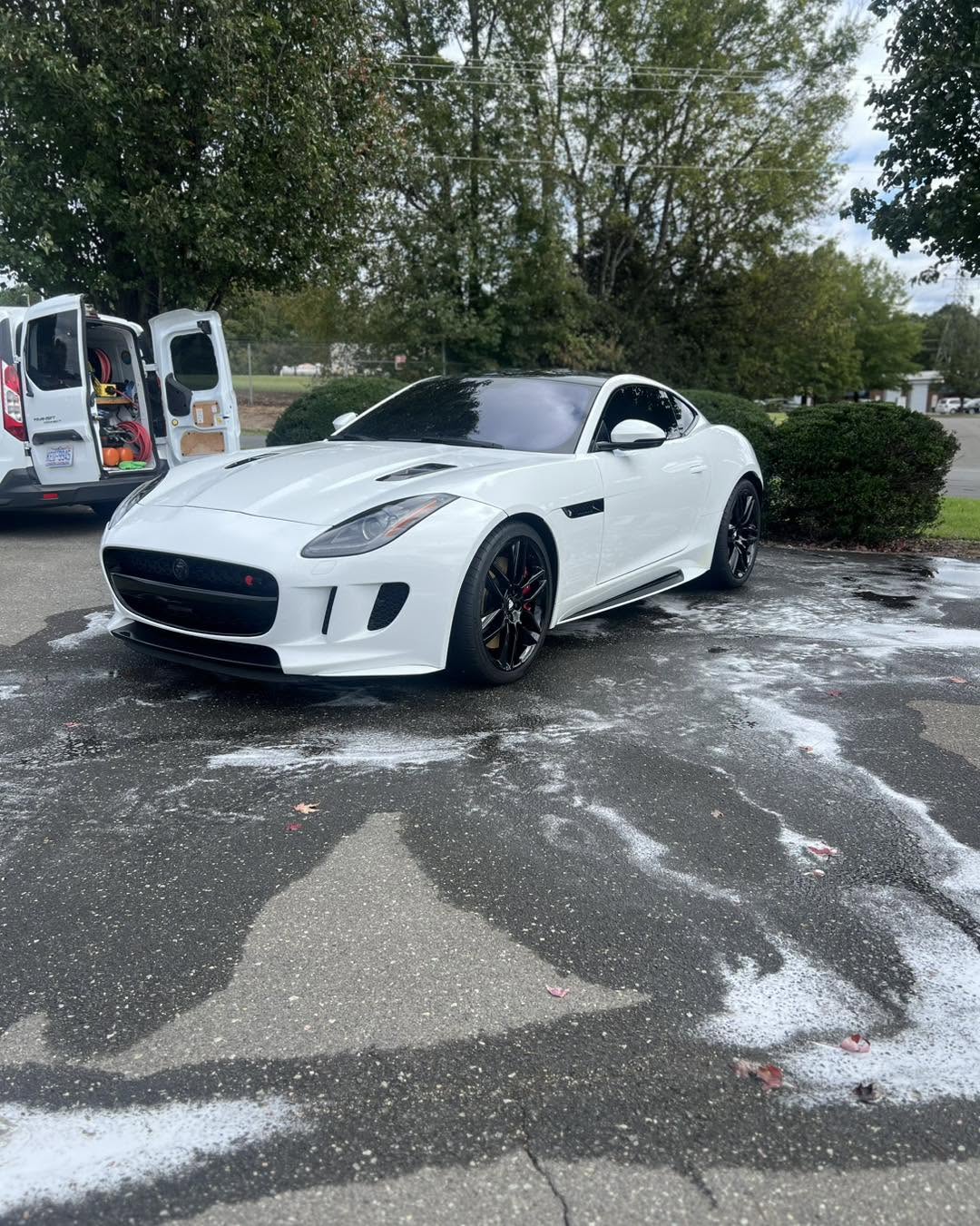 White Jaguar F-Type after an exterior detail by Revive