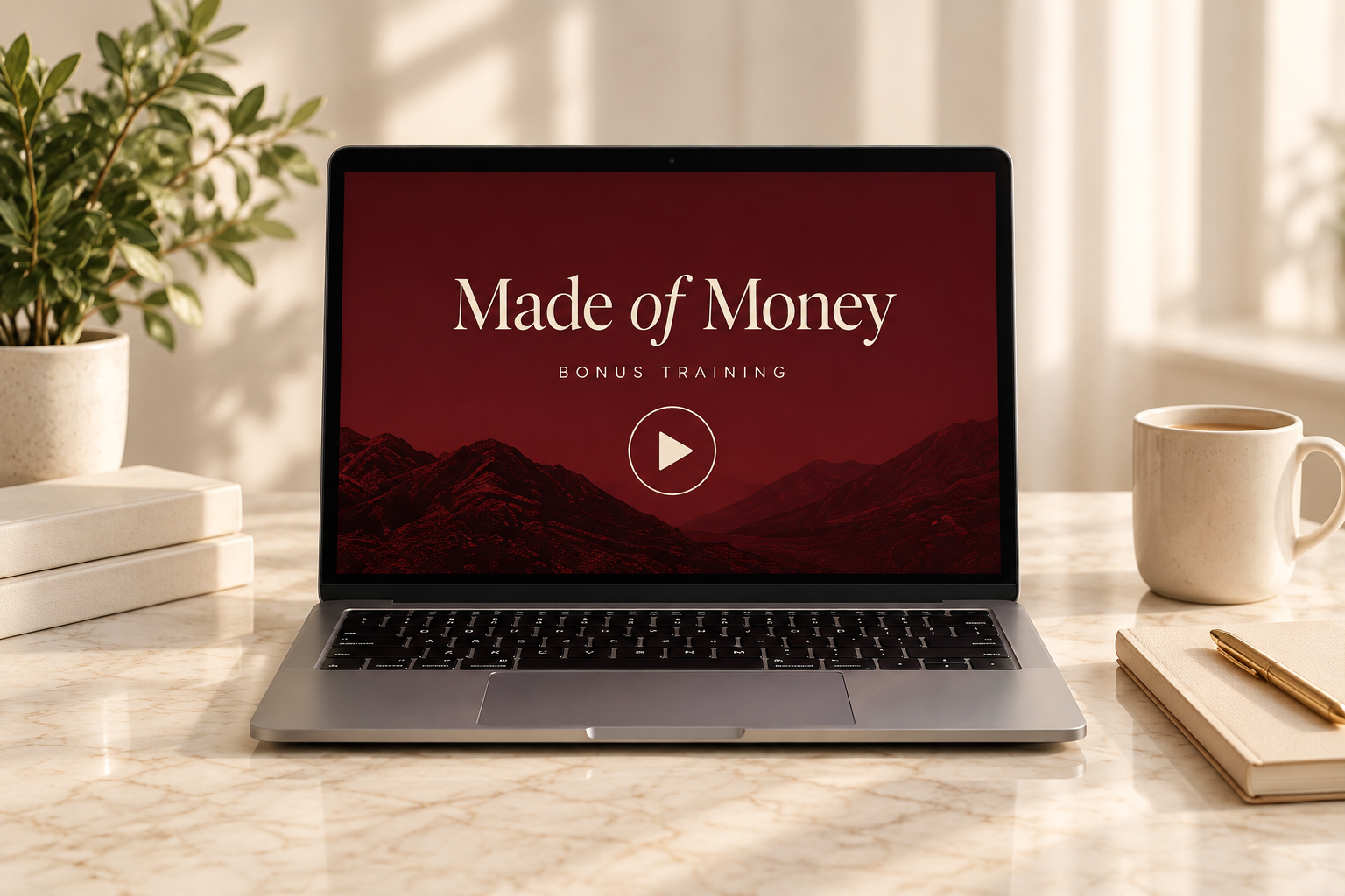 The Made of Money bonus training on a laptop