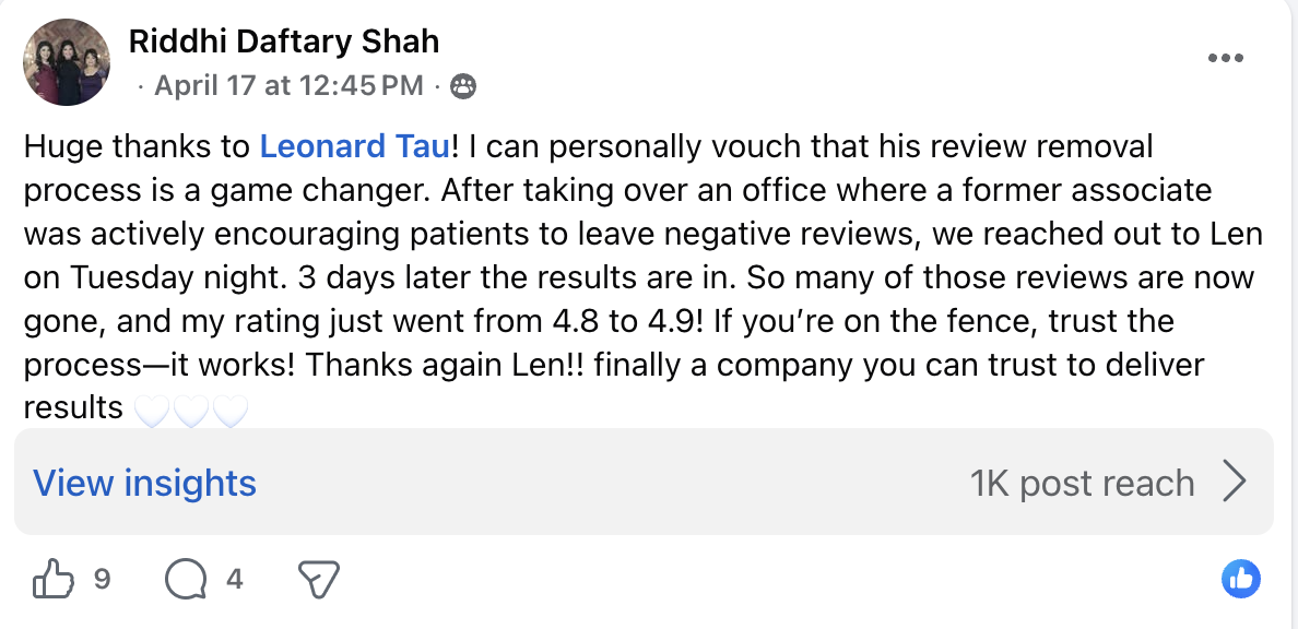 Dental practice testimonial