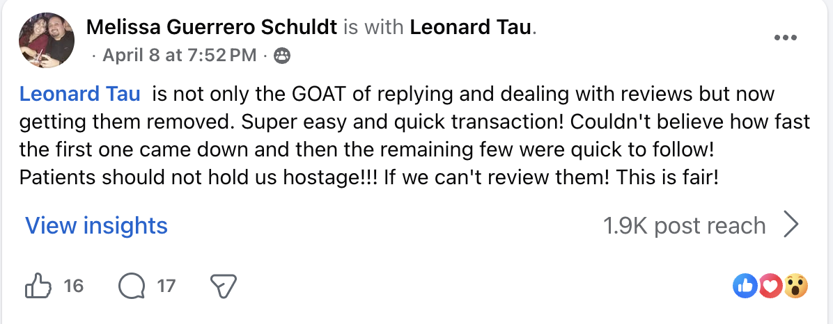 Dental practice testimonial