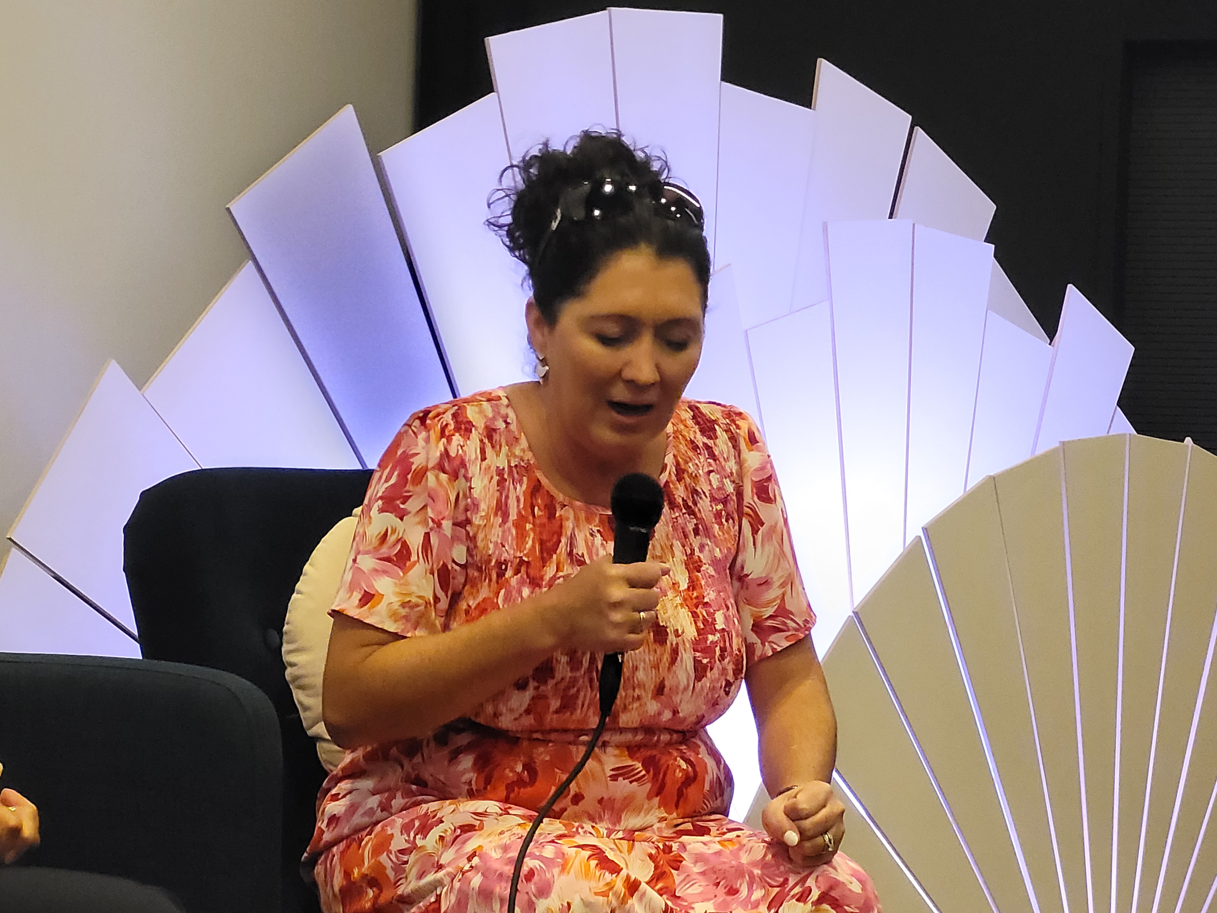 MYMryMalone praying during the Q & A session  at She Loves ruth Conference June 2025