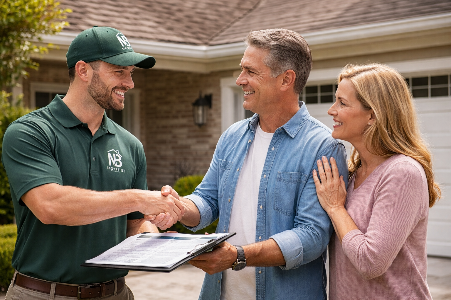 Nieves & Baker Roofing specialist meeting homeowners