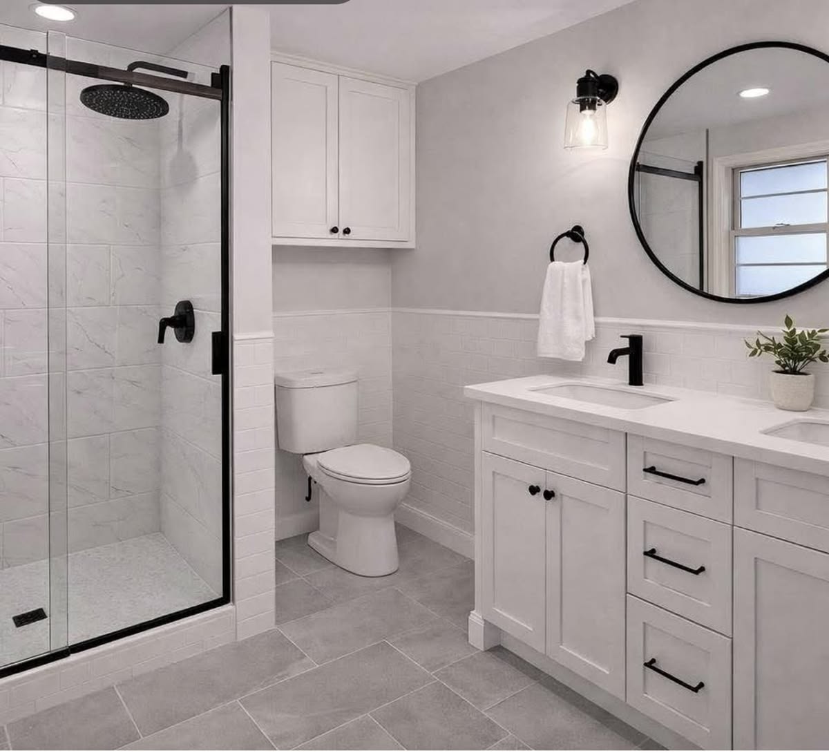 Completed bathroom renovation with thoughtful layout and modern finishes