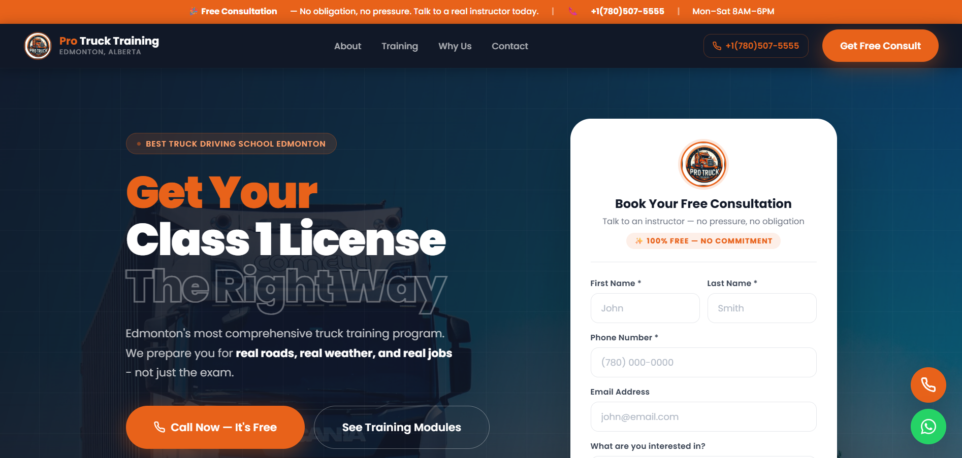 Pro Truck Training website