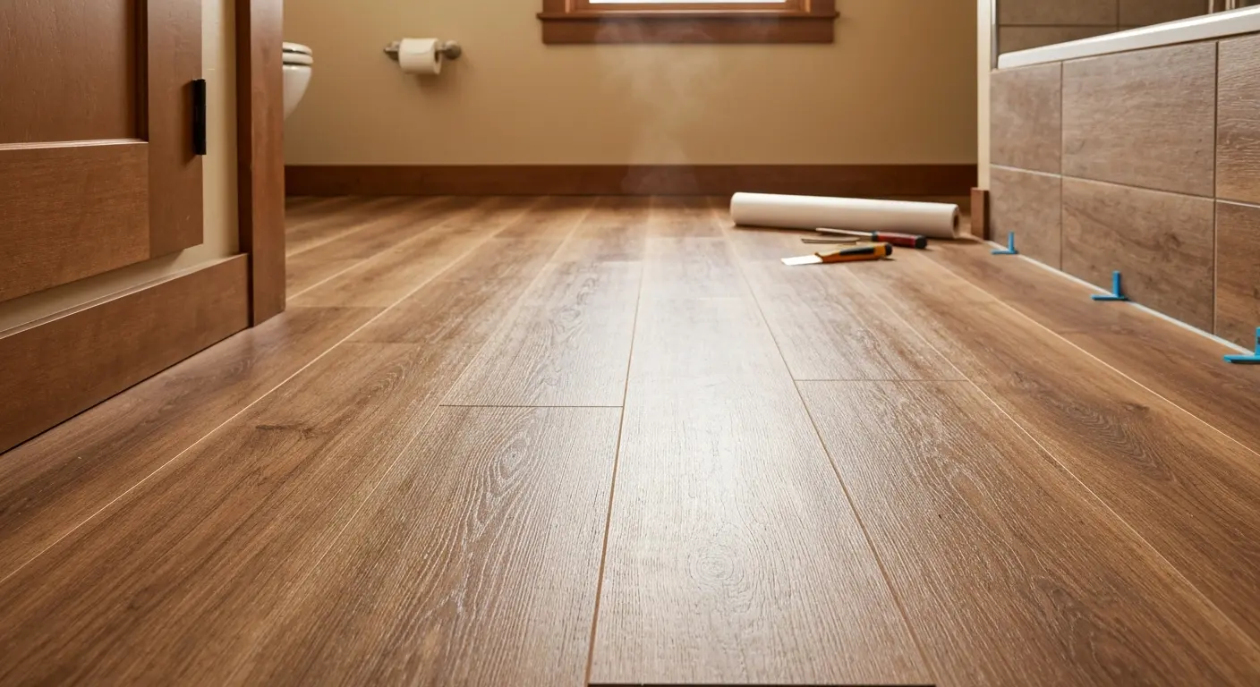 Vinyl flooring installation in bathroom