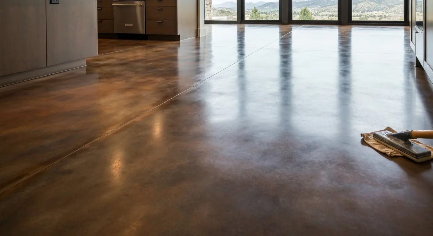 Stained concrete kitchen floor