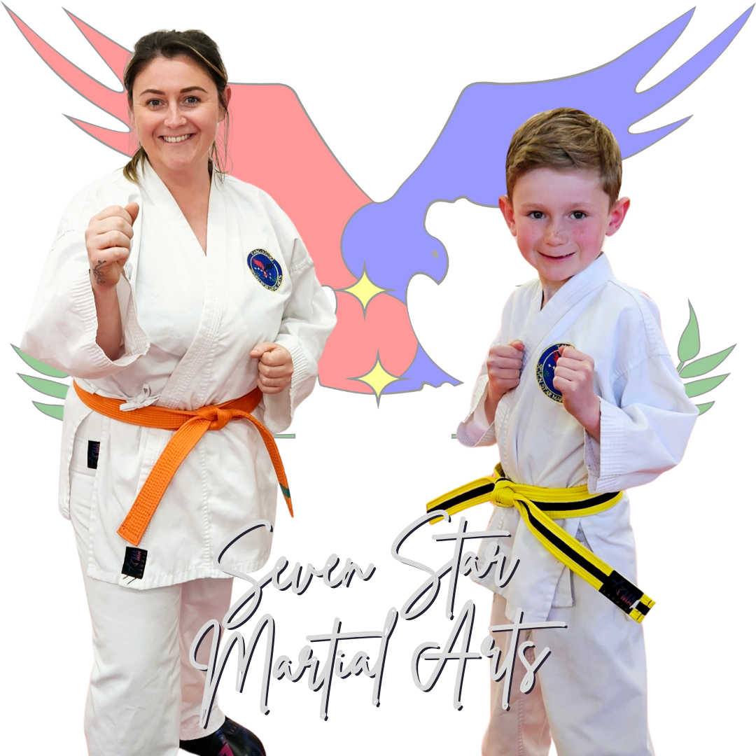 mother and son in karate uniform