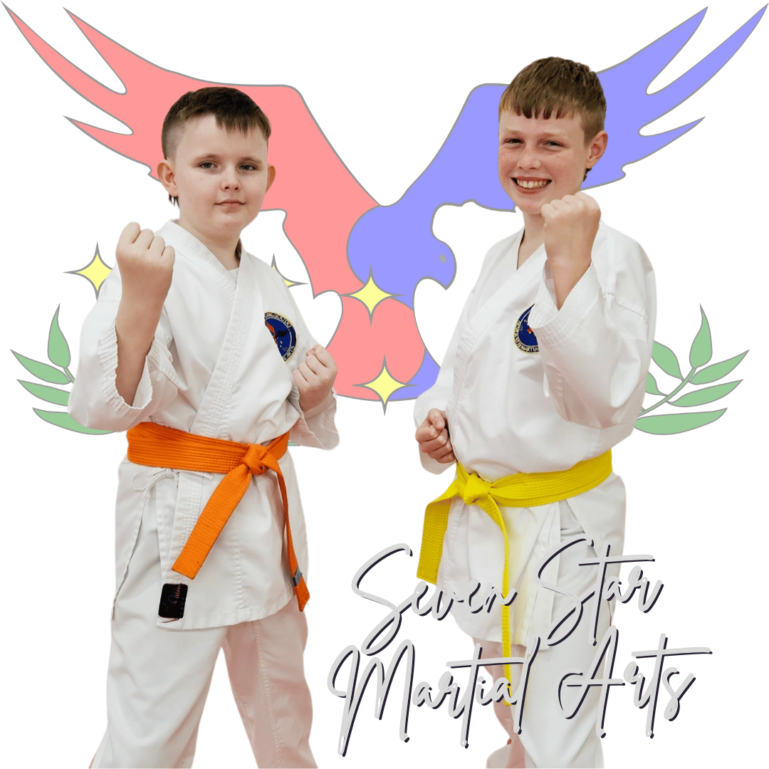 two teenage boy students in their karate uniform