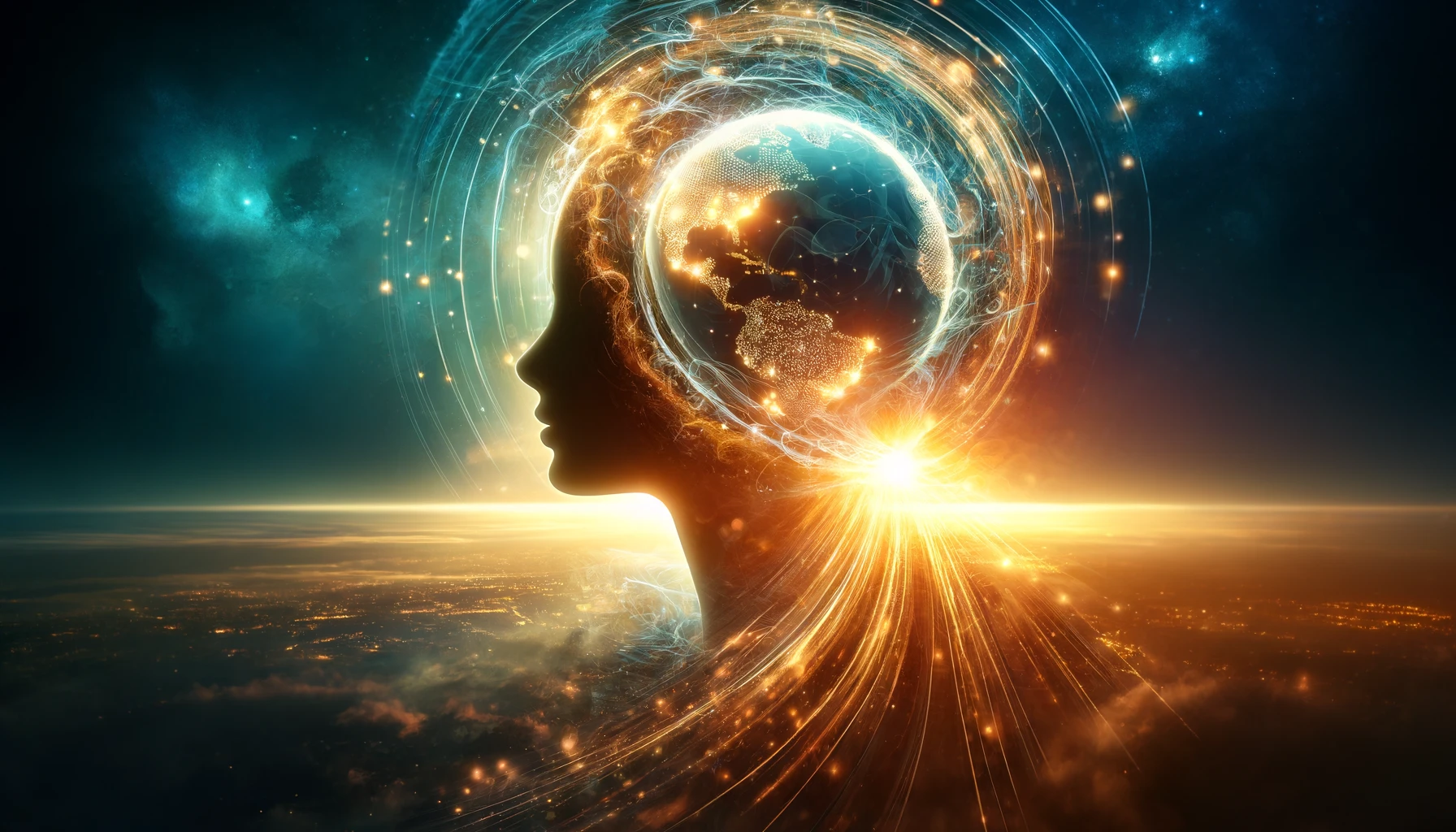 AI image of a female head with the globe