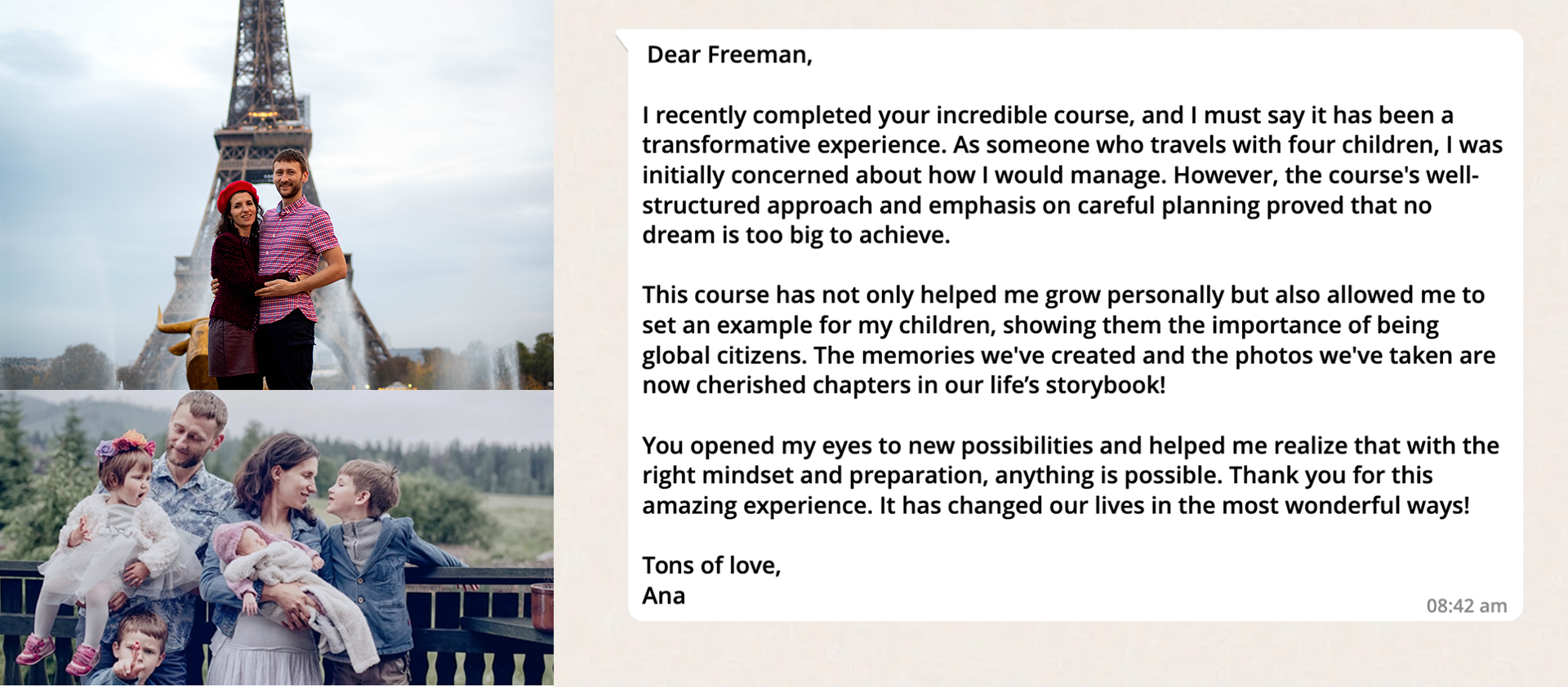 Ana Sroka, photo with family, testimonial