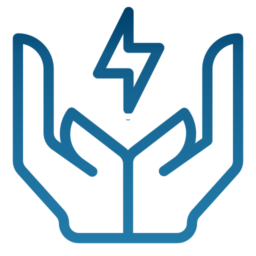 Icon of hands holding a lightning bolt, symbolizing energy or power conservation.